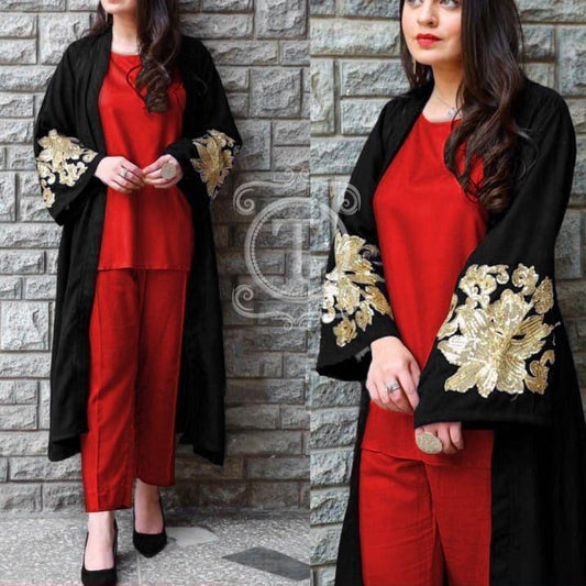 Embroidered Gown With Different Color Inner And Trouser