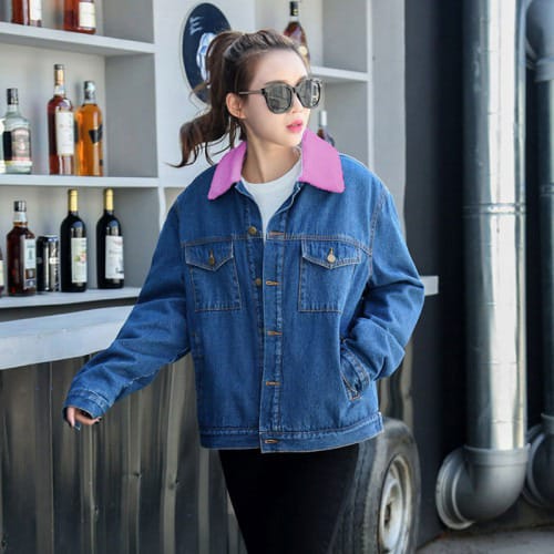 Pink Collar Denim Jacket