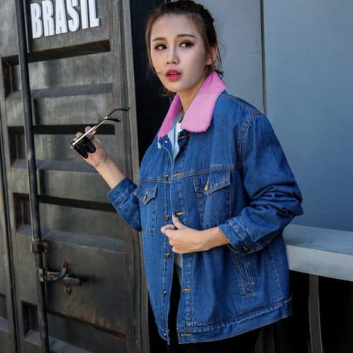 Pink Collar Denim Jacket