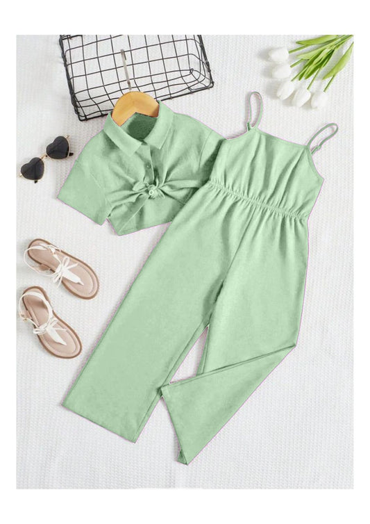 Solid Cami Jumpsuit with Tie Front Blouse