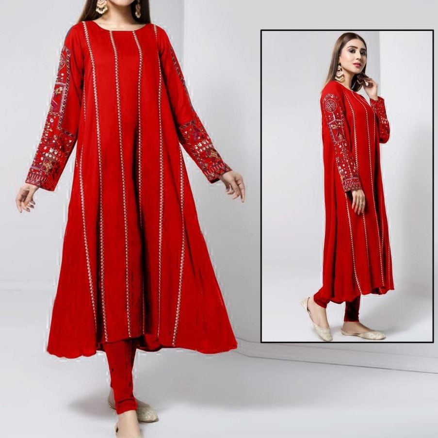 Rangoli Embroidered Sleeves 2 Piece Dress