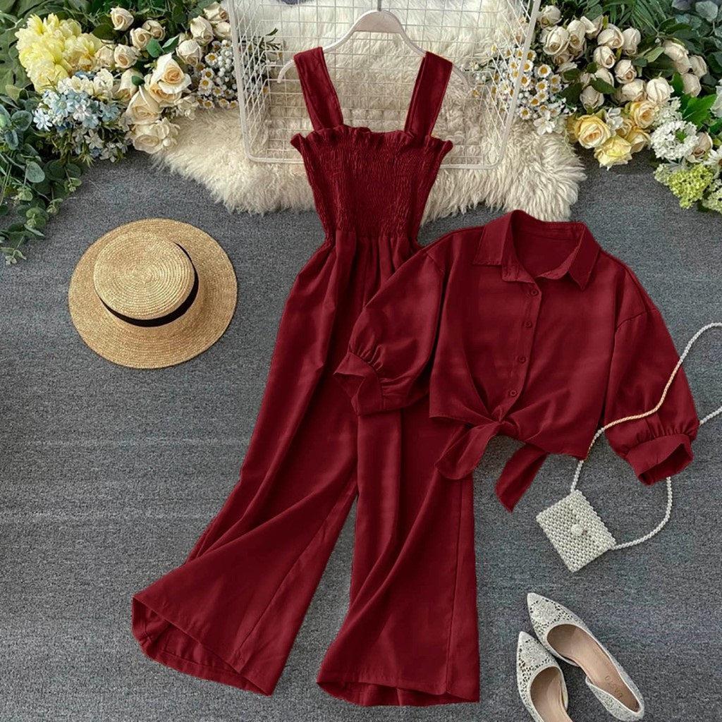 Jumpsuit With Lace Up Shirt For Girls Linen